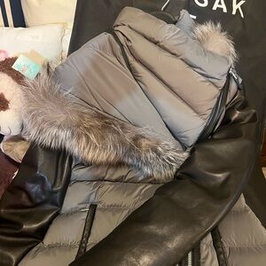 RUDSAK Black and Gray Puffer Jacket with Fur Trim